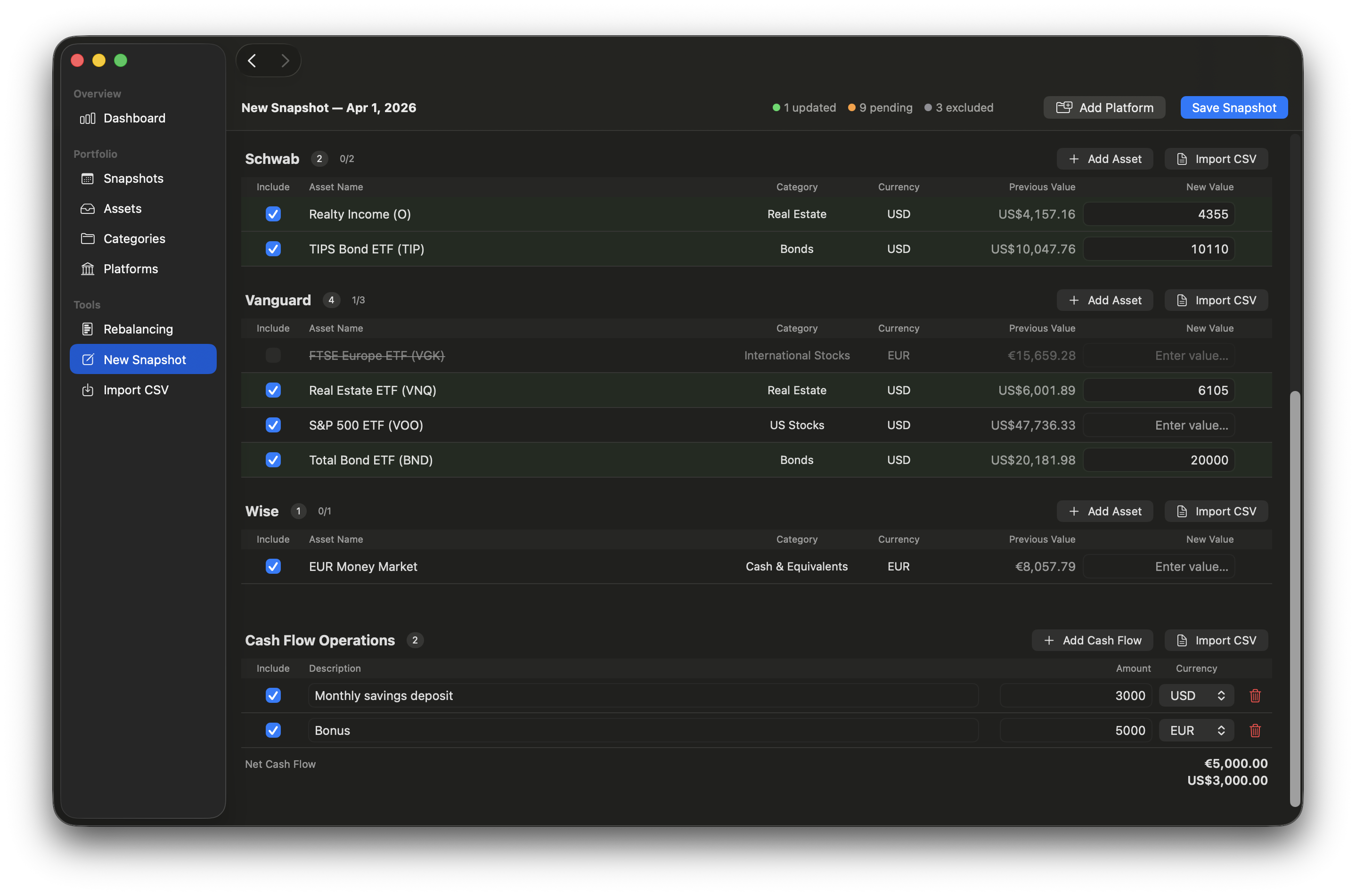 Bulk Entry view